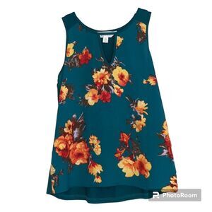 MARKET & SPRUCE Dark Teal Green Floral Sleeveless Top, Size XS Petite